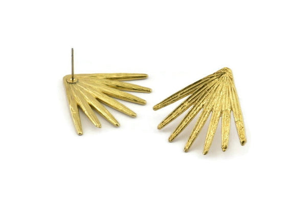 Brass Broom Earring, 2 Raw Brass Broom Stud Earrings (27x30x1.5mm) N1027