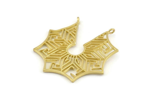 Brass Ethnic Pendant , Raw Brass Ethnic Motif Pendants With 2 Loops, Findings, Earrings, Charms (40x39mm) N0873