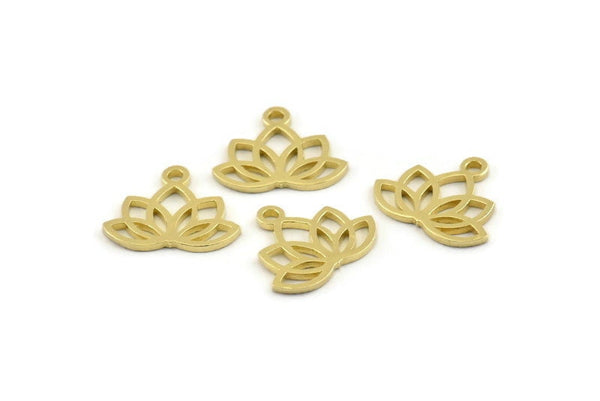 Lotus Flower Charm, Raw Brass Lotus Flower Charms, With 1 Loop, Earrings, Findings (14x16mm) N0869