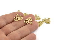 Lotus Flower Charm, Raw Brass Lotus Flower Charms, With 1 Loop, Earrings, Findings (14x16mm) N0869