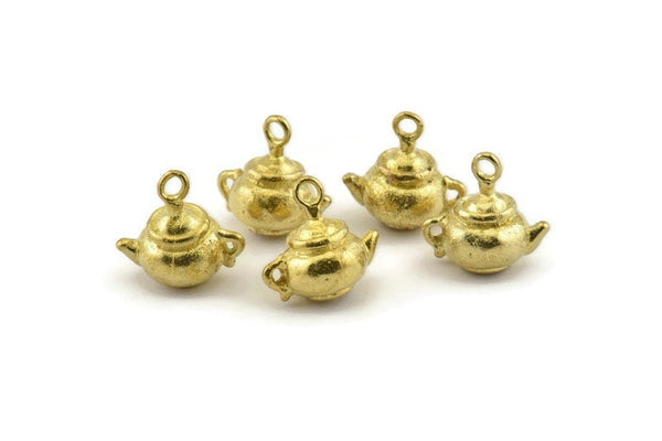 Brass Teapot Charm, Raw Brass Teapot Charm Earrings With 1 Loop, Findings (11mm) N0867