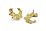 Brass Leaf Earring, 4 Raw Brass Leaf Stud Earrings (17x21mm) N1046