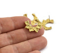 Brass Leaf Earring, 4 Raw Brass Leaf Stud Earrings (17x21mm) N1046