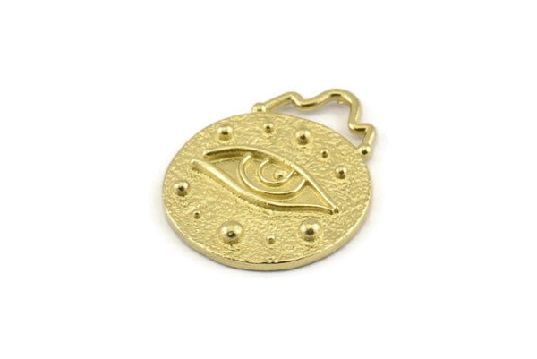 Round Eye Pendant, Raw Brass Round Eye Charm Pendants, Earrings, Findings (28x23mm) N0878