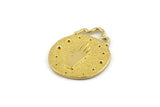 Round Hand Pendant, Raw Brass Round Hand Charm Pendants, Earrings, Findings (28x23mm) N0877