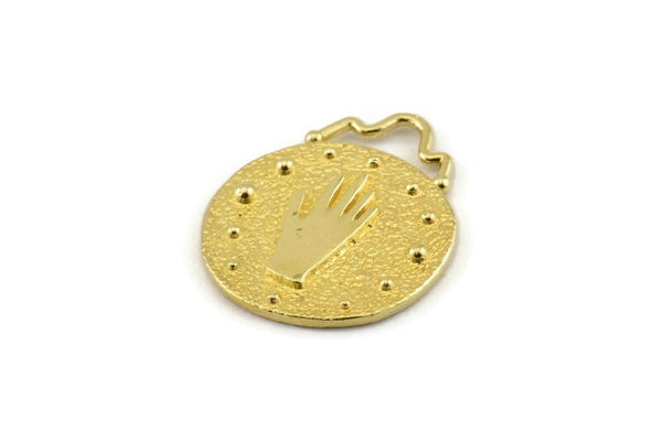 Round Hand Pendant, Raw Brass Round Hand Charm Pendants, Earrings, Findings (28x23mm) N0877