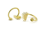 Brass Ring Settings, Raw Brass Moon And Sun Ring With 1 Stone Setting - Pad Size 4mm N1062