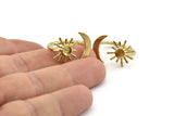 Brass Ring Settings, Raw Brass Moon And Sun Ring With 1 Stone Setting - Pad Size 4mm N1066