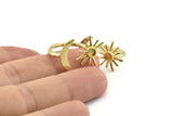 Brass Ring Settings, Raw Brass Moon And Sun Ring With 1 Stone Setting - Pad Size 3mm N1067