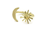 Brass Ring Settings, Raw Brass Moon And Sun Ring With 1 Stone Setting - Pad Size 3mm N1067