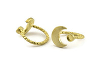 Brass Ring Settings, Raw Brass Moon And Planet Ring With 1 Stone Setting - Pad Size 4mm N1068