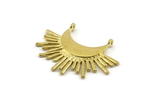 Brass Sun Pendant, Raw Brass Crescent Moon and Sun Pendants With 2 Loops, Findings, Charms (32x24x1.5mm) N1069