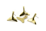 Brass Fish Tail Earring, 6 Raw Brass Fish Tail Stud Earrings (18x16mm) N1077
