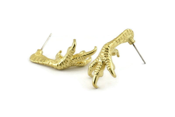 Brass Paw Earring, 2 Raw Brass Bird Paw Stud Earrings (33x15mm) N1078