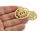 Brass Eye Charm, 2 Raw Brass Eye Charms With 1 Loop, Pendants, Earrings (36x31x1mm) N1102
