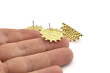 Brass Sun Earring, 4 Hammered Raw Brass Sunshine Stud Earrings (23x12mm) N1099
