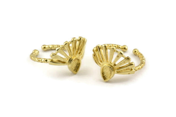 Brass Ring Settings, Raw Brass Drop Ring With 1 Stone Setting - Pad Size 6x4mm N1100