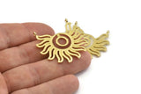 Brass Sun Charm, 2 Raw Brass Sunshine Pendants With 2 Loops - Pad Size 6mm (36x33x1.5mm) N1383