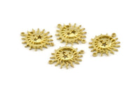 Moon and Sun, 4 Raw Brass, Brass Moon, Brass Sun, Brass Charm, Brass Pendant, Brass Connectors With 2 Loops (24x20mm) N1380