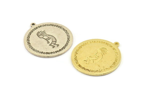 Mayan Pendant, Silver Mayan Charm, Brass Mayan Charm, Mayan Civilization Symbol, Kokopelli Charm, Aztec Mayan (32x29x1.2mm) N1390