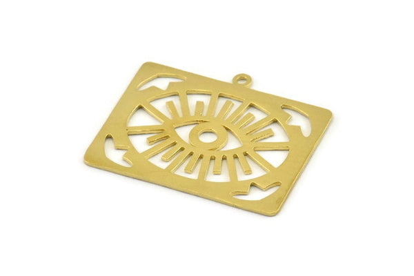 Brass Eye Charm, Hammered Raw Brass Rectangle Eye Charms With 1 Loop, Pendants, Earrings (38x32x1mm) N1105