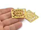 Brass Eye Charm, Hammered Raw Brass Rectangle Eye Charms With 1 Loop, Pendants, Earrings (38x32x1mm) N1105