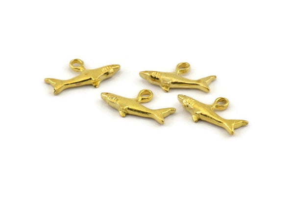 Brass Shark Charm, Raw Brass Fish Charm Earrings With 1 Loop, Pendants, Findings (19x10mm) N0894