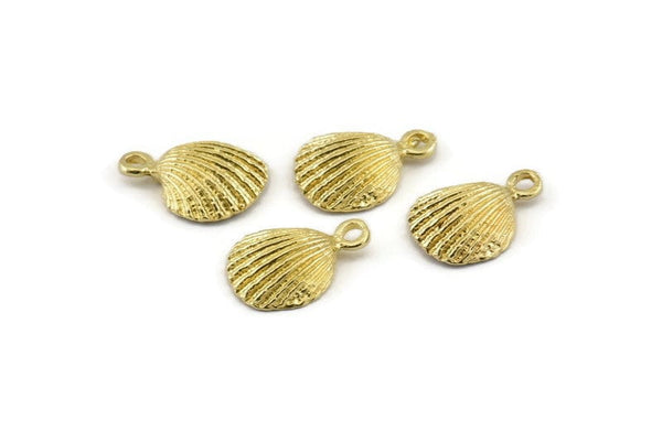 Brass Shell Charm, 6 Raw Brass Sea Shell Charm With 1 Loop, Pendants, Earrings, Findings (16x12mm) N0904