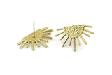Brass Sun Earring, 2 Raw Brass Sunshine Stud Earrings (29x17mm) N0903