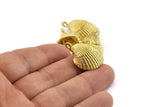 Brass Shell Charm, Raw Brass Sea Shell Charm With 1 Loop, Pendants, Earrings, Findings (19x27mm) N0906