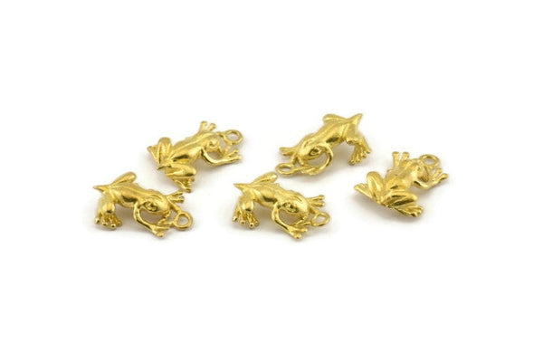 Brass Frog Charm, Raw Brass Frog Charm Earrings With 1 Loop, Pendants, Findings (11x16mm) N0907