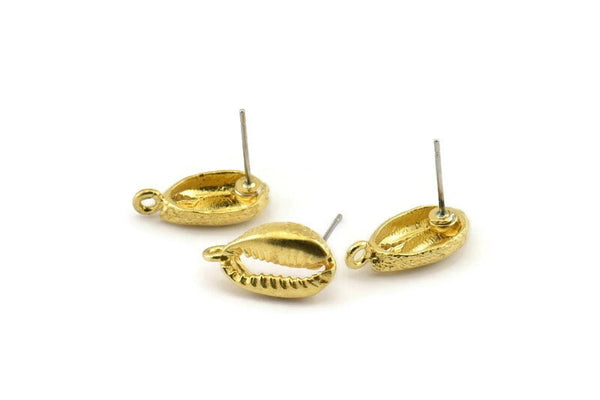 Brass Shell Earring, Raw Brass Cowrie Shell Stud Earrings With 1 Loop, Findings (16x9mm) N0909
