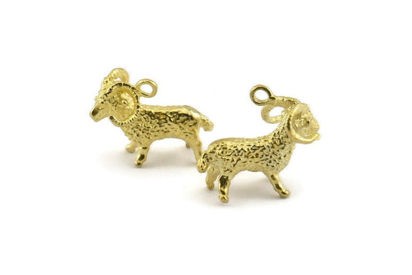 Brass Aries Charm, Raw Brass Aries Charm Earrings With 1 Loop, Pendants, Findings (19x16mm) N0901