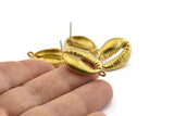 Brass Shell Earring, 2 Raw Brass Cowrie Shell Stud Earrings With 1 Loop, Findings (25x17mm) N0911
