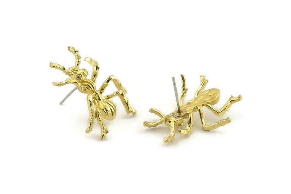 Brass Ant Earring, Raw Brass Ant Stud Earrings (25x18mm) N0918