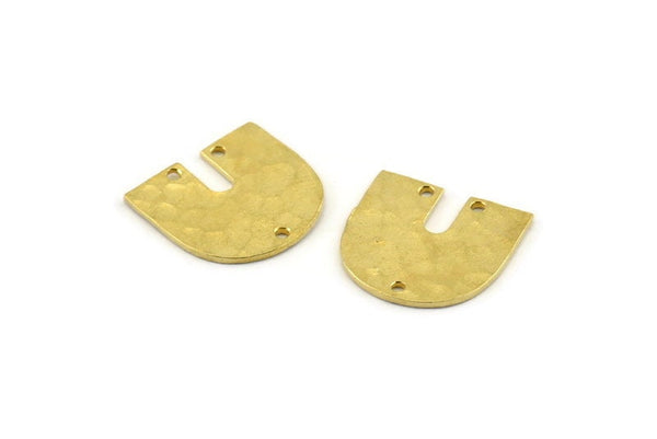 Brass Geometric Charm, Hammered Raw Brass U Shaped Pendants With 3 Holes, Charms, Findings (18x17x1mm) N0924
