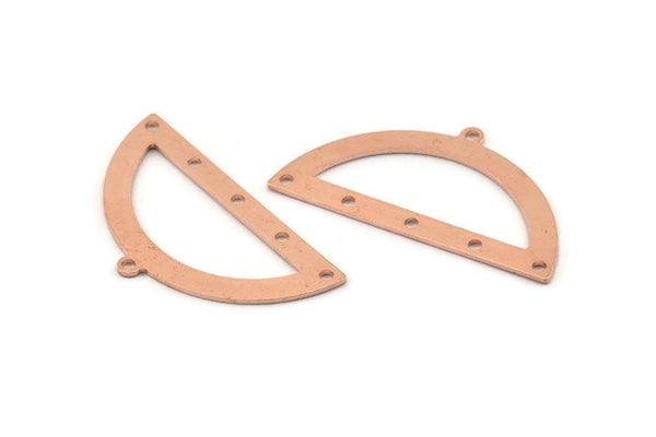 Semi Circle Charm, 6 Raw Copper Half Moon Charms With 6 Holes, Blanks, Connectors (38x20x0.80mm) M522