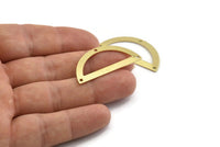 Semi Circle Charm, 8 Raw Brass Half Moon Charms With 3 Holes, Blanks, Connectors (38x17x0.80mm) M519