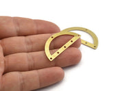 Semi Circle Charm, 8 Raw Brass Half Moon Charms With 6 Holes, Blanks, Connectors (38x17x0.80mm) M521