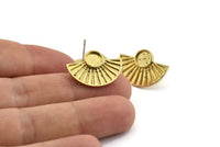 Brass Sun Earring, 4 Raw Brass Sunshine Stud Earrings - Pad Size 6mm (22x15mm) N1115