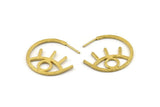 Brass Eye Earring, 4 Raw Brass Eye Stud Earrings (30x1.2mm) N1117