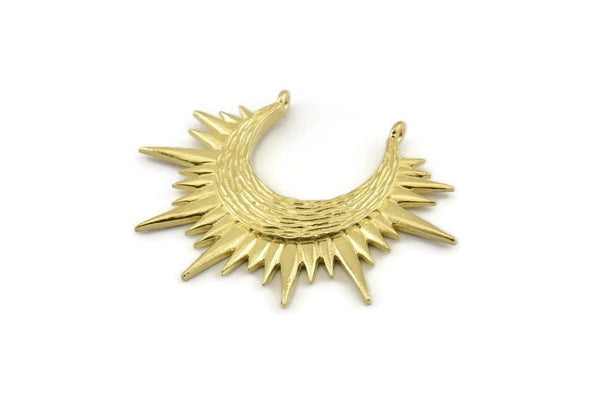 Brass Sun Charm, Raw Brass Sun Pendants With 2 Loops (42x32mm) N1121