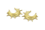 Brass Sun Charm, Raw Brass Sun Pendants With 2 Loops (42x32mm) N1121
