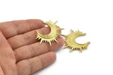 Brass Sun Charm, Raw Brass Sun Pendants With 2 Loops (42x32mm) N1121