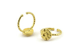Brass Ring Settings, Raw Brass Flower Ring With 1 Stone Setting - Pad Size 3mm N1123