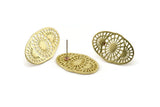 Brass Oval Earring, 4 Raw Brass Oval Stud Earrings (26x16x1mm) N1134