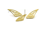 Brass Wing Earring, 6 Raw Brass Wing Stud Earrings, Findings (29x11x1mm) N1131