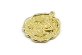 Brass Moon Charm, Raw Brass Moon And Sun Charms With 1 Loop (32x27mm) N1140