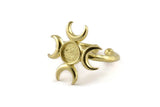 Brass Ring Setting, Raw Brass Moon Ring With 1 Stone Setting - Pad Size 6mm N1152