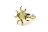 Brass Ring Setting, 3 Raw Brass Moon Ring With 1 Stone Setting - Pad Size 6mm N1152